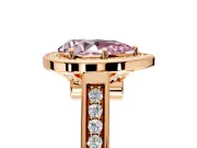 Halo Engagement Ring Setting for Fancy Pink Pear-Shaped Center with Outer Bezel Rim, Pave Band and Prong Head in Rose Gold