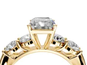 5 Stone Engagement Ring Setting for Radiant Cut Center with Graduated Accents and Prong Head in Yellow Gold