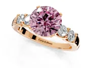 5 Stone Engagement Ring Setting for Fancy Pink Round Cut Center with Plain Band and Prong Head in Rose Gold
