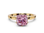 Solitaire Engagement Ring Setting for Fancy Pink Cushion Cut Center with Plain Band and Tulip Prong Head in Yellow Gold