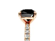 Solitaire Engagement Ring Setting for Fancy Black Cushion Cut Center with Fine Pave Narrow Band and Prong Head in Rose Gold