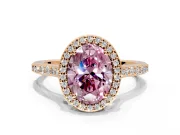 Halo Engagement Ring Setting for Fancy Pink Oval Center with Pave Accents, Heart Basket and Prong Head in Rose Gold