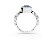Milgrain Bezel Engagement Ring Setting for Fancy Blue Asscher Cut Center with Marquise Stations and Bezel Head in Platinum