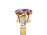 3 Stone Engagement Ring Setting for Fancy Pink Oval Center with Baguette Accents and Prong Head in Yellow Gold