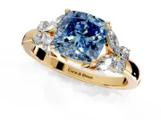 Solitaire Engagement Ring Setting for Fancy Blue Cushion Cut Center with Marquise Flower Shoulders and Prong Head in Yellow Gold