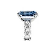 Solitaire Engagement Ring Setting for Fancy Blue Emerald Cut Center with Bezel-Dot Beaded Band and Prong Head in Platinum