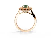 Cluster Halo Engagement Ring Setting for Fancy Green Oval Center with Milgrain Bezel Accents and Prong Head in Rose Gold