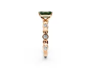 Solitaire Engagement Ring Setting for Fancy Green Emerald Cut Center with Beaded Bezel Station Band and Prong Head in Rose Gold
