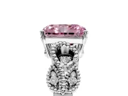 Leaf Engagement Ring Setting for Fancy Pink Radiant Cut Center with Milgrain Accent Band and Prong Head in Platinum
