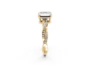 Solitaire Engagement Ring Setting for Asscher Cut Center with Twisted Pave Band and Prong Head in Yellow Gold