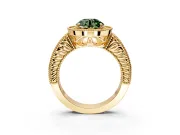 Milgrain Halo Engagement Ring Setting for Fancy Green Round Cut Center with Pave Band and Prong Head in Yellow Gold