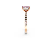 Solitaire Engagement Ring Setting for Fancy Pink Radiant Cut Center with Band of Accents and Prong Head in Rose Gold