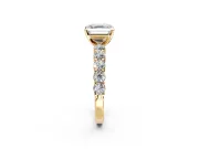 Shared-Prong Engagement Ring Setting for Asscher Cut Center with Graduated Accents and Prong Head in Yellow Gold