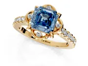 Floral Engagement Ring Setting for Fancy Blue Asscher Cut Center with Pave Band and Floral Prong Head in Yellow Gold