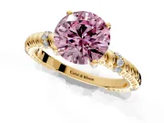Rope Engagement Ring Setting for Fancy Pink Round Cut Center with Accent Shoulders and Prong Head in Yellow Gold