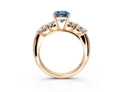 5 Stone Engagement Ring Setting for Fancy Blue Cushion Cut Center with Graduated Accents and Prong Head in Rose Gold