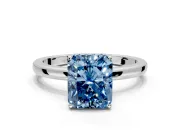 Solitaire Engagement Ring Setting for Fancy Blue Radiant Cut Center with Fine Wire Band and Prong Head in Platinum