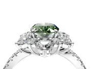 Floral Halo Engagement Ring Setting for Fancy Green Oval Center with Pave Accents and Prong Head in Sterling Silver