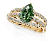 Solitaire Engagement Ring Setting for Fancy Green Pear-Shaped Center with Woven 3-Strand Pave Band and Prong Head in Yellow Gold