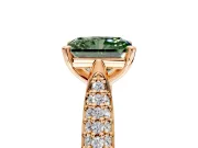 Solitaire Engagement Ring Setting for Fancy Green Radiant Cut Center with Multi-Row Accents and Prong Head in Rose Gold