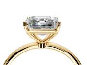 Solitaire Engagement Ring Setting for Asscher Cut Center with Straight Thin Band and Prong Head in Yellow Gold