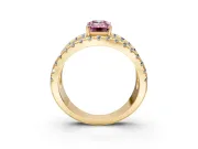 Solitaire Engagement Ring Setting for Fancy Pink Emerald Cut Center with Wide-Open Split Shank and Prong Head in Yellow Gold