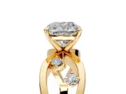 Solitaire Engagement Ring Setting for Cushion Cut Center with Criss-Cross Accent Band and Prong Head in Yellow Gold