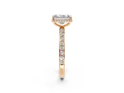 Hidden Halo Engagement Ring Setting for Radiant Cut Center with Pave Band and Prong Head in Rose Gold