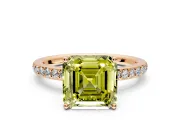 Solitaire Engagement Ring Setting for Fancy Yellow Asscher Cut Center with Fine Pave Band and Prong Head in Rose Gold