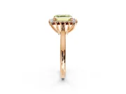 Starburst Halo Engagement Ring Setting for Fancy Yellow Asscher Cut Center with Thin Round-Wire Band and Prong Head in Rose Gold