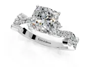 Solitaire Engagement Ring Setting for Cushion Cut Center with Bar-Station Pave Twist and Prong Head in White Gold