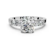 5 Stone Engagement Ring Setting for Radiant Cut Center with Plain Band and Prong Head in Platinum