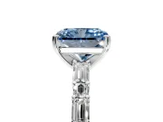Baguette Engagement Ring Setting for Fancy Blue Radiant Cut Center with Alternating Bar-Set Band and Prong Head in White Gold