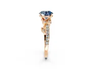 Leaf Motif Engagement Ring Setting for Fancy Blue Round Cut Center with Pave Band and Prong Head in Rose Gold
