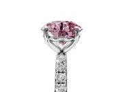 Solitaire Engagement Ring Setting for Fancy Pink Round Cut Center with Micro Pave Band and Prong Head in White Gold