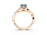 Solitaire Engagement Ring Setting for Fancy Blue Cushion Cut Center with Twisted Pave Split Shank and Prong Head in Rose Gold