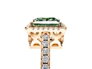 Accent Halo Engagement Ring Setting for Fancy Green Princess Cut Center with Full-Length Pave Band and Prong Head in Rose Gold