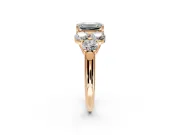 Cluster Engagement Ring Setting for Emerald Cut Center with Round Cut Accent Frame and Prong Head in Rose Gold