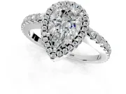 Accent Halo Engagement Ring Setting for Pear-Shaped Center with Full-Length Pave Band and Prong Head in Sterling Silver