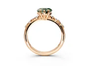 Solitaire Engagement Ring Setting for Fancy Green Heart-Shaped Center with Trailing Leaf Accent Band and Prong Head in Rose Gold