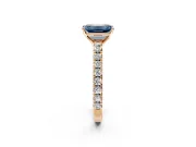 Solitaire Engagement Ring Setting for Fancy Blue Emerald Cut Center with Large Accent Band and Prong Head in Rose Gold