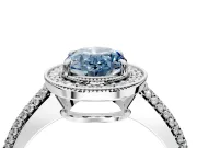 Milgrain Halo Engagement Ring Setting for Fancy Blue Oval Center with Three-Sided Pave Band and Prong Head in Sterling Silver