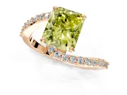 Solitaire Engagement Ring Setting for Fancy Yellow Radiant Cut Center with Pave Bypass Swirl Band and Prong Head in Rose Gold