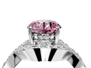 Halo Engagement Ring Setting for Fancy Pink Round Cut Center with Pave Infinity Twist Band and Prong Head in Platinum