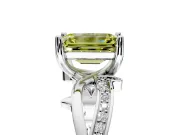 Solitaire Engagement Ring Setting for Fancy Yellow Emerald Cut Center with Pave and Plain Crossover Band and Prong Head in Platinum