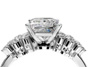 Cluster Engagement Ring Setting for Princess Cut Center with 2-Row Shoulder Clusters and Prong Head in White Gold