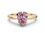 Solitaire Engagement Ring Setting for Fancy Pink Pear-Shaped Center with Reverse Tapered Band and Prong Head in Yellow Gold