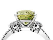 3 Stone Engagement Ring Setting for Fancy Yellow Princess Cut Center with Round Cut Side Accents and Prong Head in White Gold