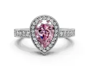 Milgrain Halo Engagement Ring Setting for Fancy Pink Pear-Shaped Center with Wide Pave Band and Prong Head in Sterling Silver