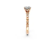 Solitaire Engagement Ring Setting for Cushion Cut Center with Bezel-Dot Beaded Band and Prong Head in Rose Gold